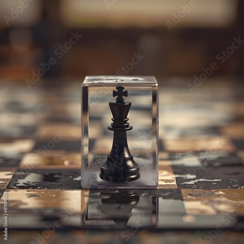 Single Chess Piece Frozen in a Cube A Digital Art of Power Dynamics and Strategic Positioning in a Game