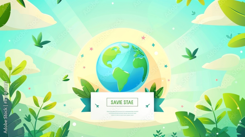 Diploma template for eco-friendly and environment-friendly building with Earth globe, clouds, and green leaves. Modern certificate template for celebration, award, or appreciation.