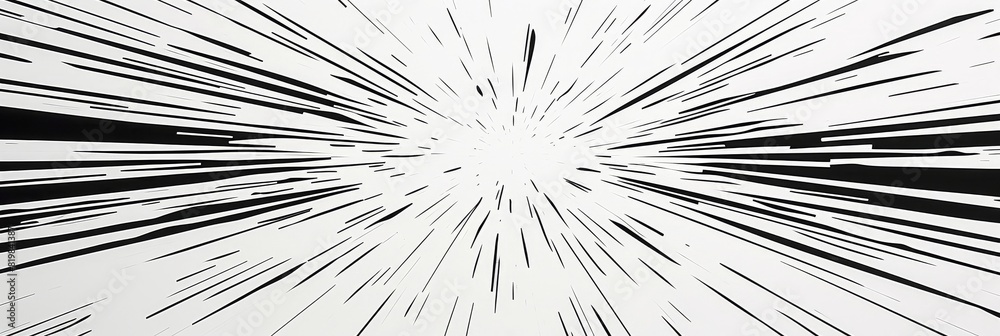 Obraz premium Black radial comic lines in various thicknesses and lengths, arranged symmetrically on a white background