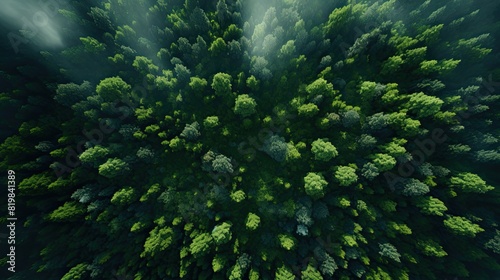 Aerial photography forest. Summer warm sun light forest aerial view.