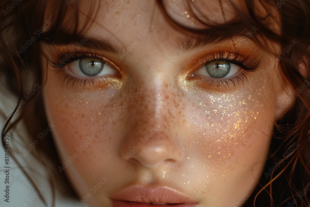 Gold Eyeshadow Look A model with a gold eyeshadow look, featuring a glamorous and luminous eye makeup Gold Eyeshadow Look A model with a gold eyeshadow look, featuring a glamorous and luminous eye makeup