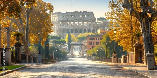 Ancient Italian architecture Colosseum in Rome Italy and historic Roman streets. Concept Italian Architecture, Colosseum, Roman Streets, Historic Rome, Ancient Buildings photo