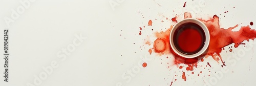 White background with paper cup with red ring with drink stain and watercolor circle photo