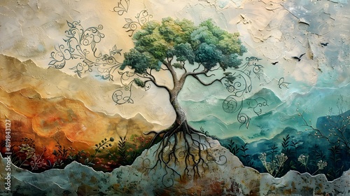 Interconnected Resilience A Fresco Style Depiction of Nature s Adaptation to Climate Change