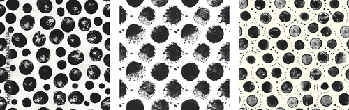 Abstract black ink blots pattern on white background. Hand-drawn illustration style. Design for textile and wallpaper. Seamless pattern