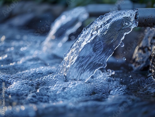 Image 1 A closeup image of water flowing from a pipe into a basin