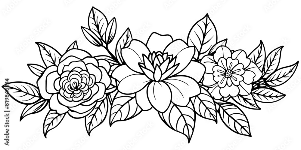 Elegant floral line art, black and white vector background Elegant floral line art, black and white vector background