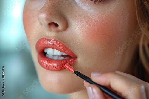 Lip Stain Application A person applying lip stain for a natural and long-lasting lip color © create
