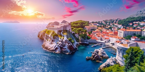 Aerial view of Dubrovnik old town a popular European travel destination in Croatia. Concept Travel Destinations, Dubrovnik Old Town, Croatia, Aerial Views, European Travel photo
