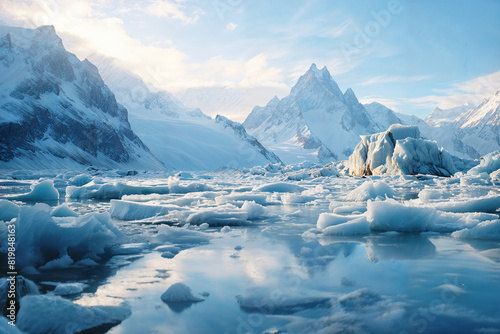 Majestic glacier landscape with serene icy waters. Generative AI image