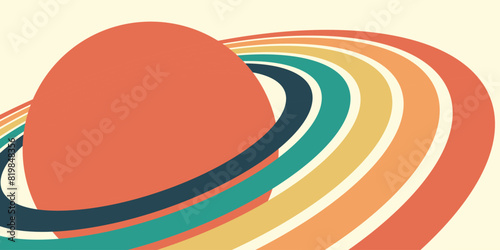 Globe planet with a ring in outer space. Astronomical celestial object in retro style. Vector illustration