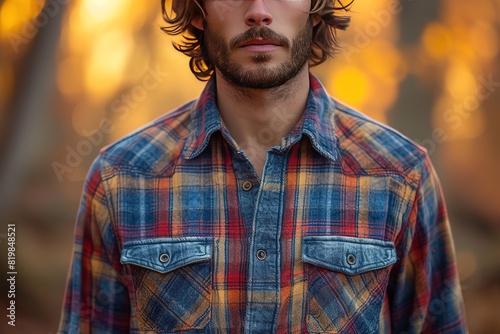 Plaid Flannel Shirt A person wearing a plaid flannel shirt, embodying a casual and laid-back fashion vibe