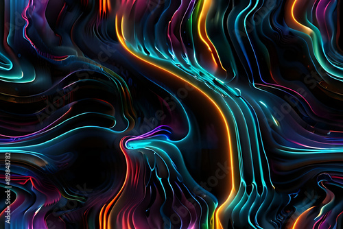Wave splash of neon light water with dark background