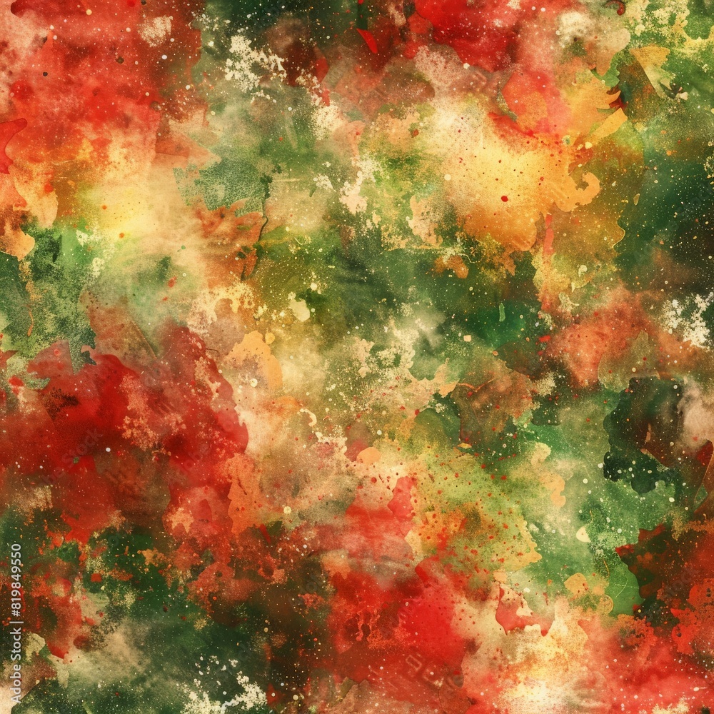 A festive watercolor texture with rich reds, greens, and golds blending together, perfect for holiday-themed designs and backgrounds A festive watercolor texture with rich reds, greens, and golds blending together, perfect for holiday-themed designs and backgrounds