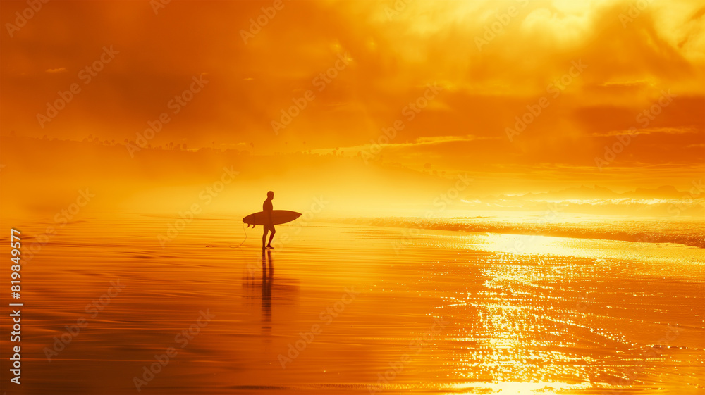夕景の海とサーファー 夕景の海とサーファー