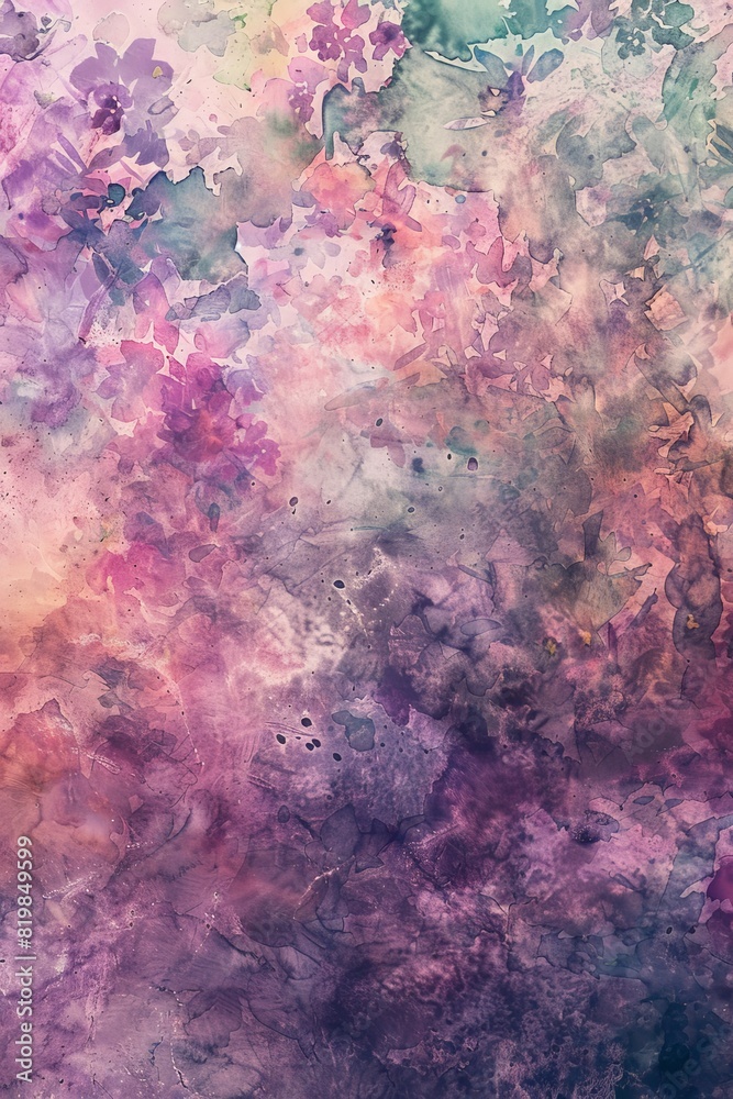 Obraz premium A floral-inspired watercolor texture with delicate washes of pinks, purples, and greens, evoking a sense of springtime and fresh blooms