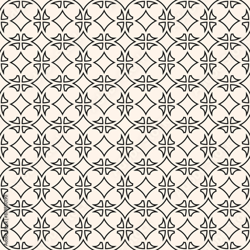 Vector geometric seamless pattern in arabic style. Monochrome delicate oriental ornament. Abstract outline background with floral shapes, lattice, grid. Repeated black and white decorative design