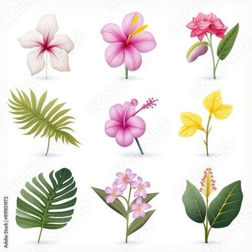 Hand-drawn tropical Hawaiian flower watercolor tone, pastel, 3D Animator © ATHAPAT