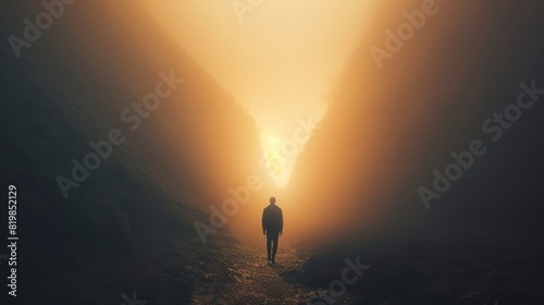 Man trudging through a deep, dark valley