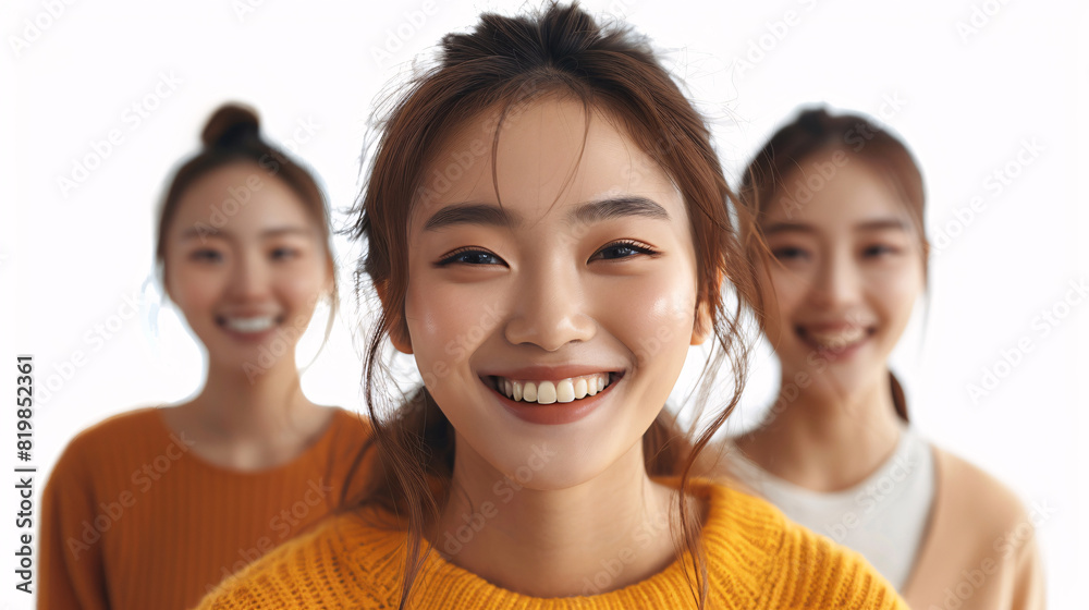 Cheerful Korean woman with a bright and happy expression, isolated on a white background Cheerful Korean woman with a bright and happy expression, isolated on a white background