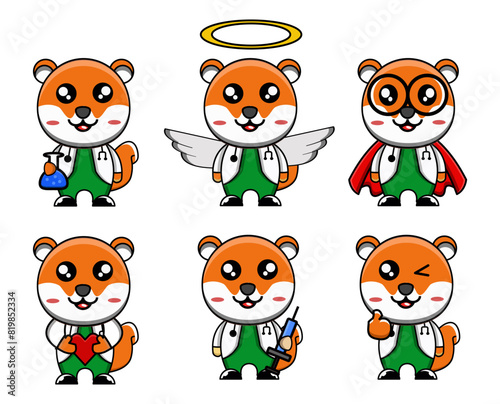 cute vector design illustration mascot squirrel doctor bundle