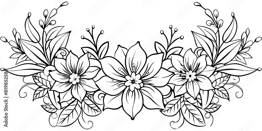 Elegant floral line art, black and white vector background Elegant floral line art, black and white vector background