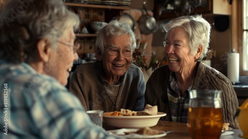 Senior Friends Enjoying Conversation and Tea at Home. Generative ai