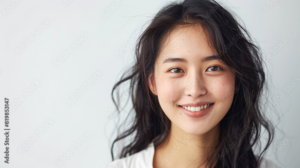 Cheerful Korean woman with a bright and happy expression, isolated on a white background Cheerful Korean woman with a bright and happy expression, isolated on a white background