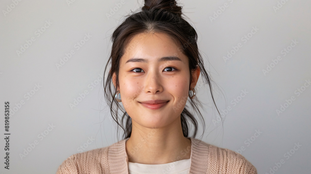 Cheerful Korean woman with a bright and happy expression, isolated on a white background Cheerful Korean woman with a bright and happy expression, isolated on a white background