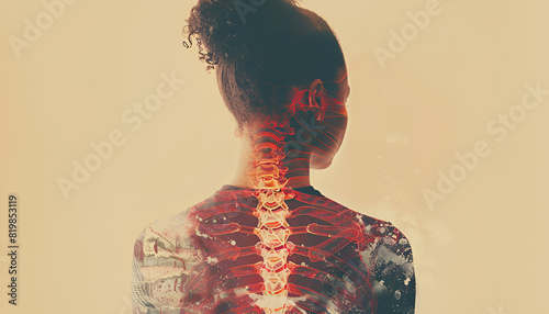 Woman with healthy back on beige background, closeup