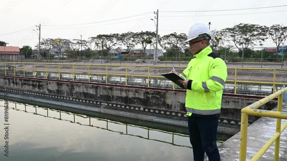 Environmental engineers work at wastewater treatment plants,Water supply engineering working at Water recycling plant for reuse Environmental engineers work at wastewater treatment plants,Water supply engineering working at Water recycling plant for reuse