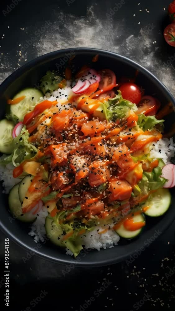 A bowl of food with a lot of vegetables and rice A bowl of food with a lot of vegetables and rice