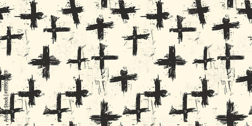 Black and white crosses pattern on white background. Hand-drawn illustration style. Design for textile and wallpaper. Seamless pattern