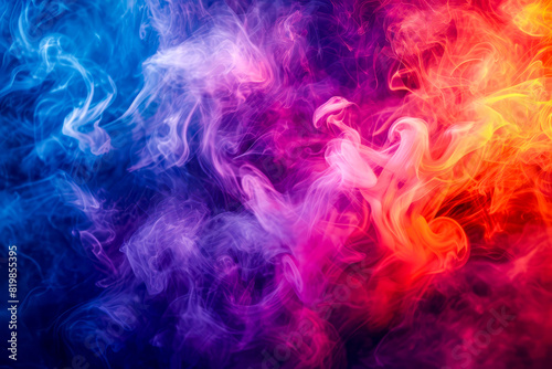 Colorful smoke or vapor display in purple blue and red hues.