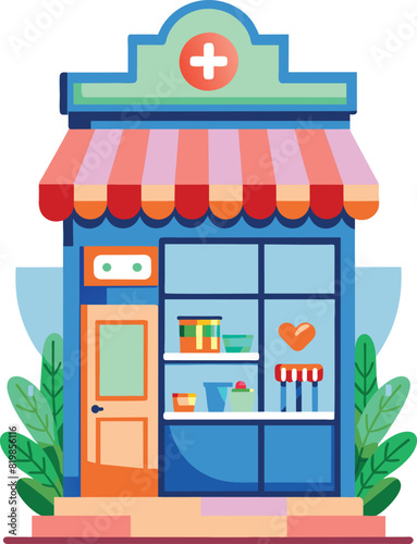 Flat illustration of a pharmacy, vector illustration.