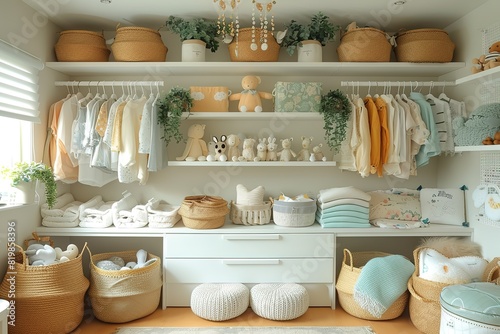 Wallpaper Mural Shelves with hanger in modern baby room Torontodigital.ca