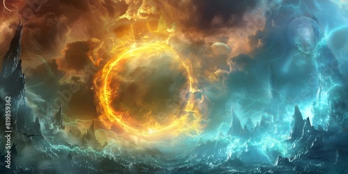 Realm of Fantasy: Fiery Portals, Epic Battles, Immortal Warriors, and Dark Magic. Concept Fantasy Realms, Portals, Immortal Warriors, Battles, Dark Magic photo