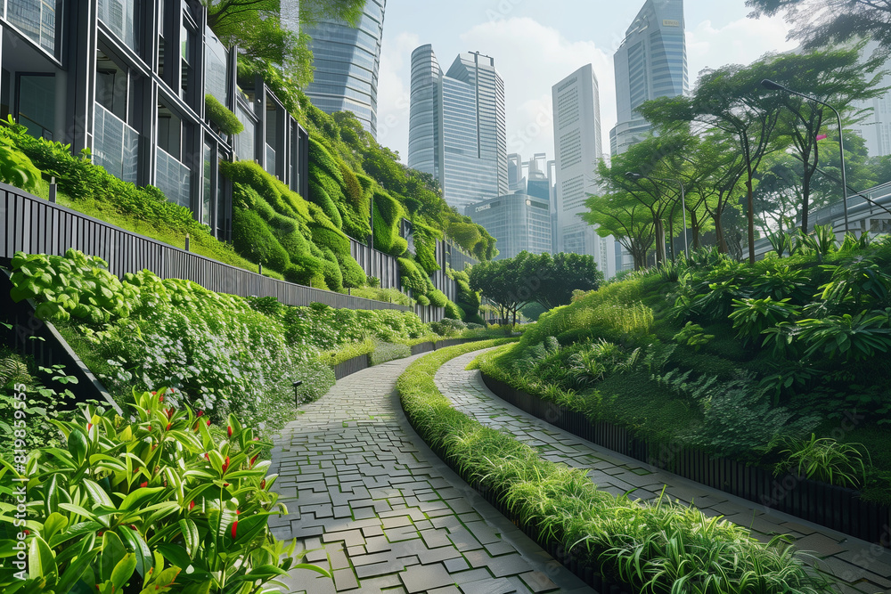 A green corridor cutting through the city, creating a quiet pedestrian route. It is a place for residents where they can walk among trees and flowers, enjoying the silence and closeness to nature. A green corridor cutting through the city, creating a quiet pedestrian route. It is a place for residents where they can walk among trees and flowers, enjoying the silence and closeness to nature.