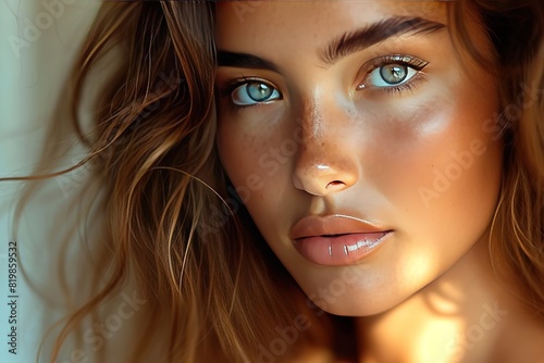 Sun-Kissed Bronzer Look A model with a sun-kissed bronzer look, featuring a warm and radiant complexion