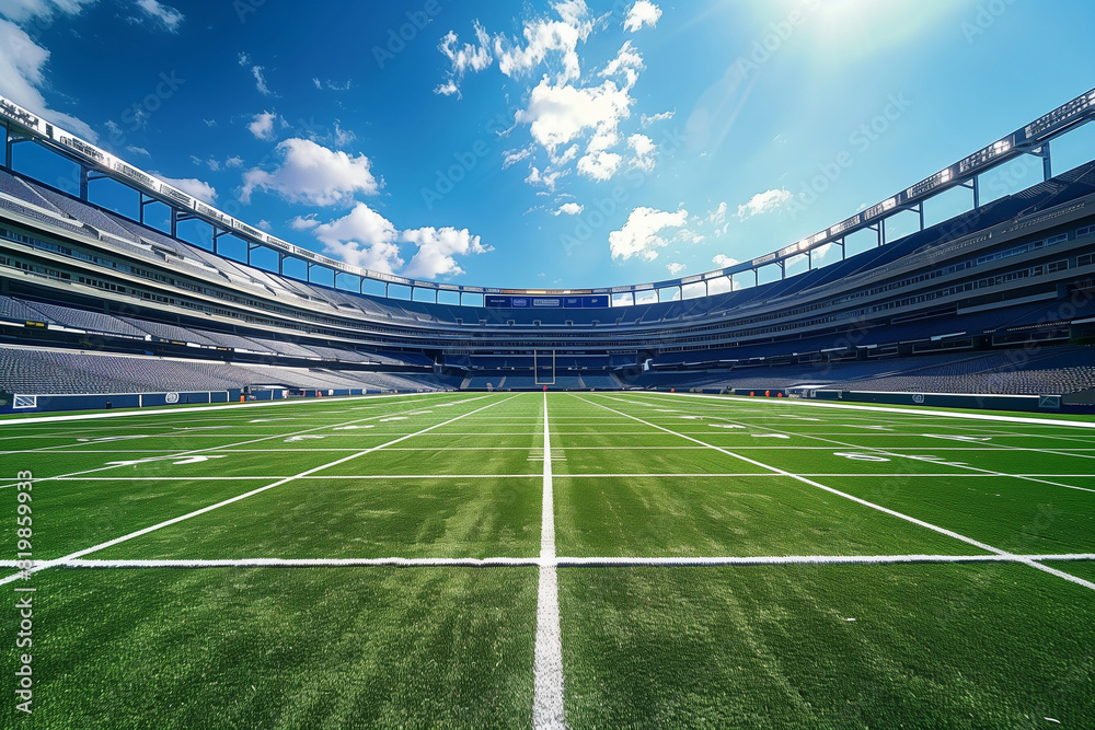 An empty American football stadium surrounded by an urban landscape. An empty American football stadium surrounded by an urban landscape.