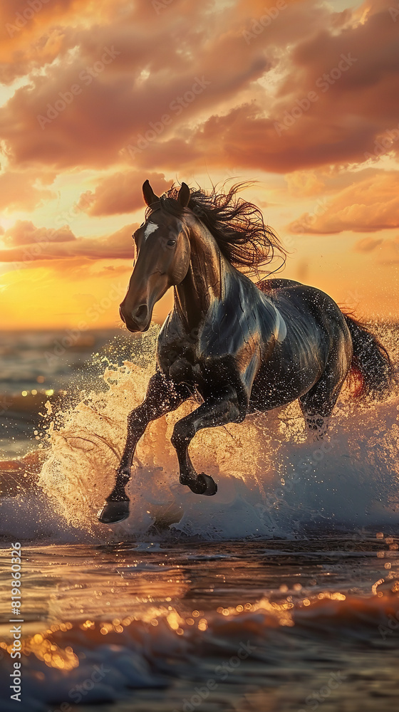 Vibrant Beach Horse Riding at Sunset with Horses Galloping Along Shore Vibrant Beach Horse Riding at Sunset with Horses Galloping Along Shore