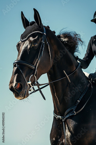 Elegant Dressage Competition with Rider on Black Horse in Clear Weather   © Davivd