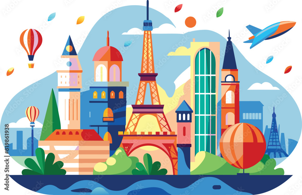 Flat illustration of travel destination Paris, vector illustration. Flat illustration of travel destination Paris, vector illustration.