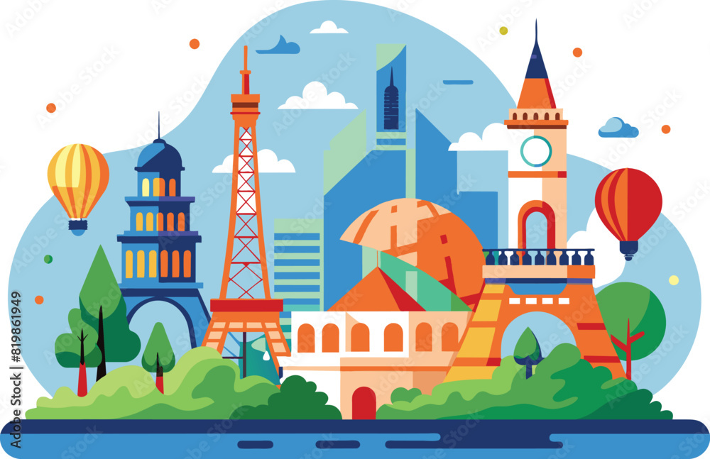 Flat illustration of travel destination Paris, vector illustration. Flat illustration of travel destination Paris, vector illustration.