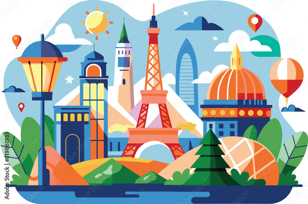Flat illustration of travel destination Paris, vector illustration. Flat illustration of travel destination Paris, vector illustration.