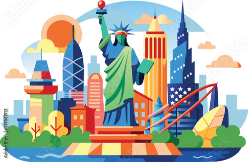 Flat illustration of travel destination New York, vector illustration.