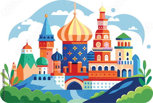 Flat illustration of travel destination Moscow Russia, vector illustration.