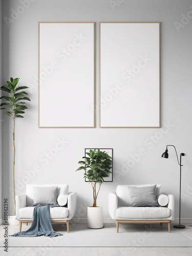 Frame mockup  ISO A paper size. Living room wall poster mockup. Interior mockup with house background