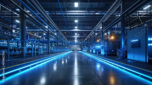 Futuristic data center glowing with blue lights