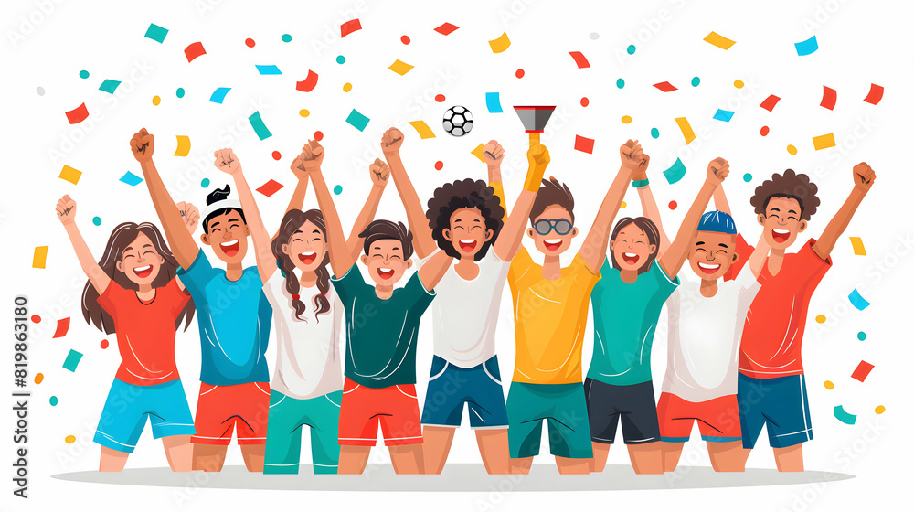 3D Flat Icon: Team Celebrating Successful Sports Game with Joy and Teamwork Cartoon Style 3D Flat Icon: Team Celebrating Successful Sports Game with Joy and Teamwork Cartoon Style
